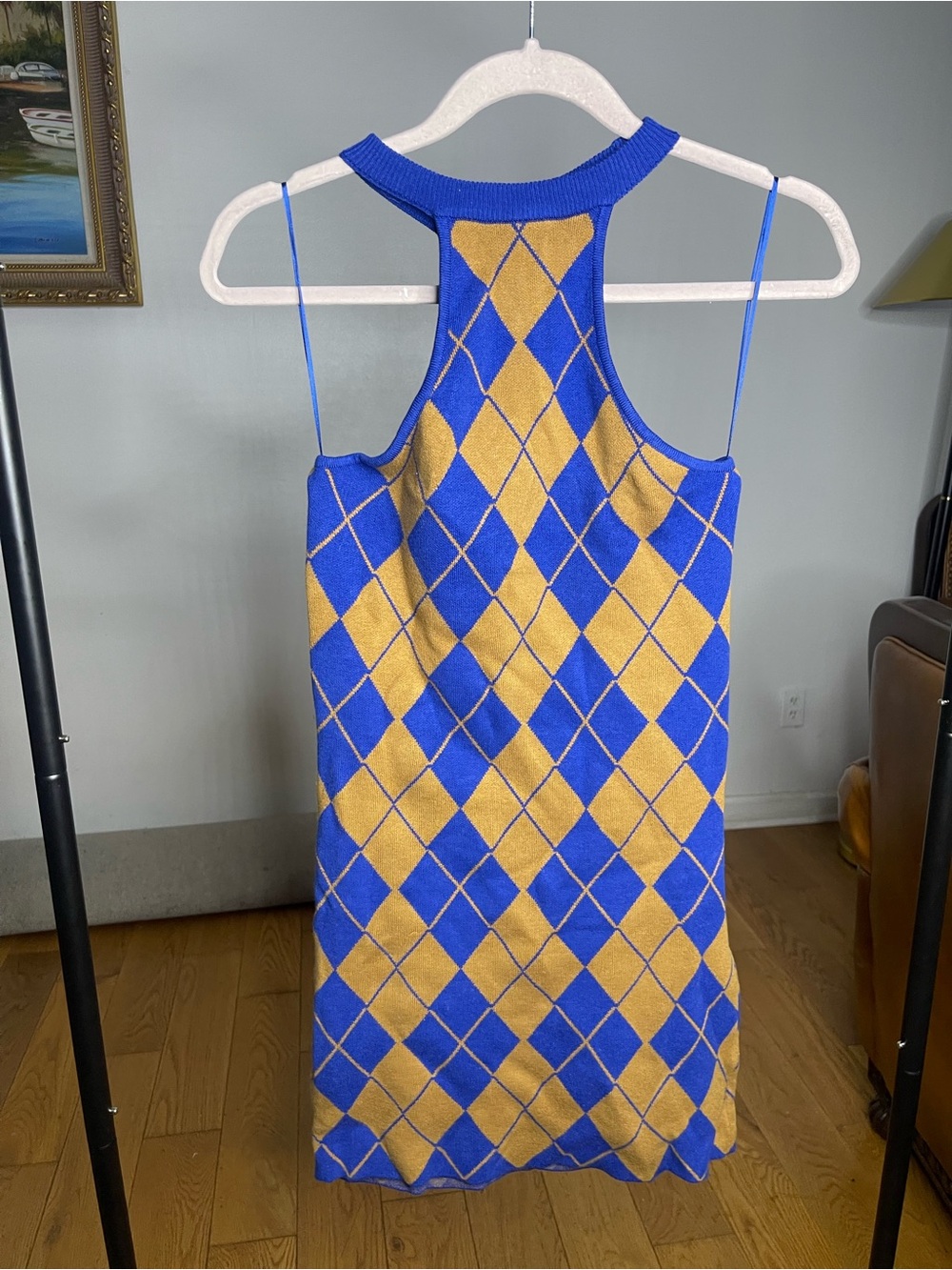 Urban Outfitters Blue & Yellow Argyle Racerback Dress